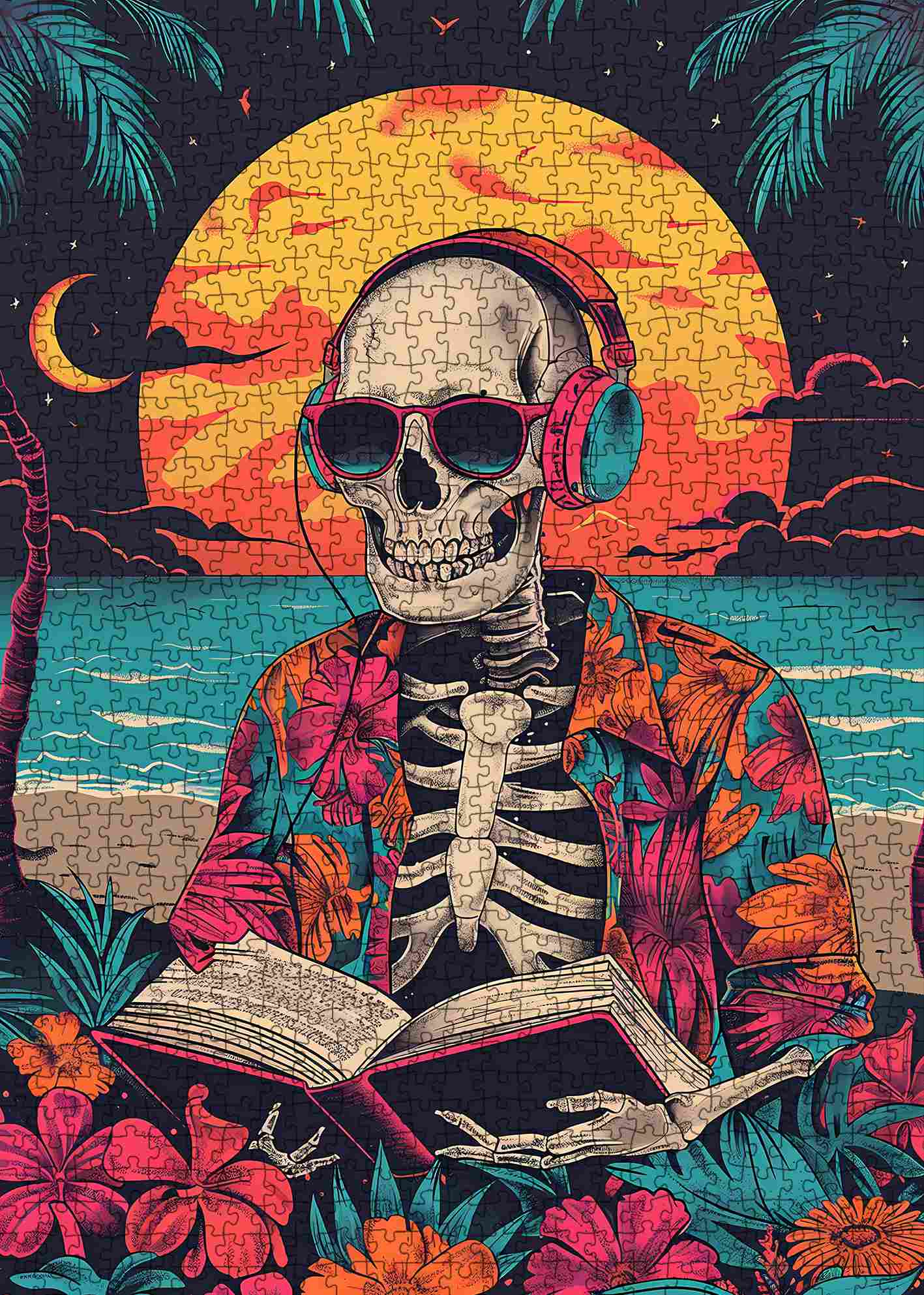 Skeleton Sunset Beach Vibes Jigsaw Puzzle