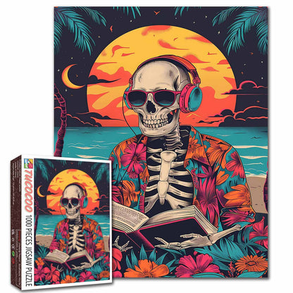 Skeleton Sunset Beach Vibes Jigsaw Puzzle