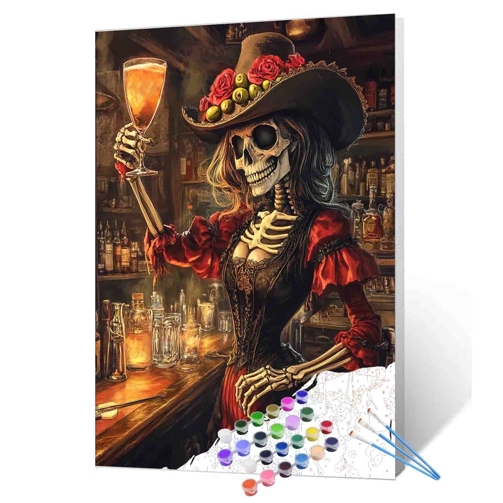 Skeleton Lady Tavern Toast Paint by Numbers
