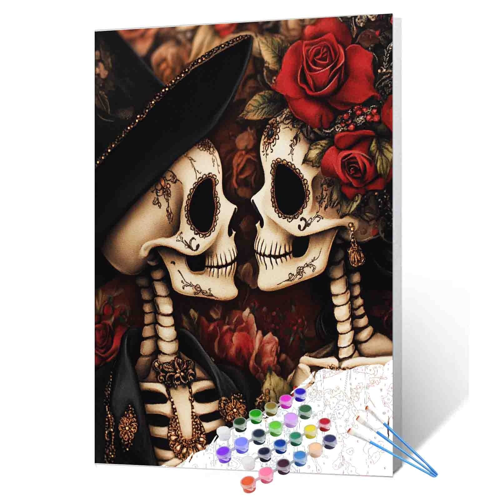 Skeleton Lovers with Roses Paint by Numbers