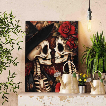 Skeleton Lovers with Roses Paint by Numbers
