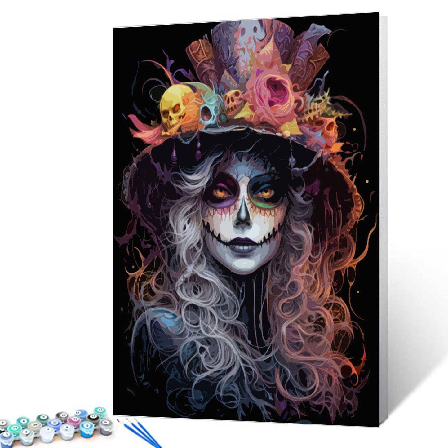 Enigmatic Woman with Skull and Flowers Paint by Numbers