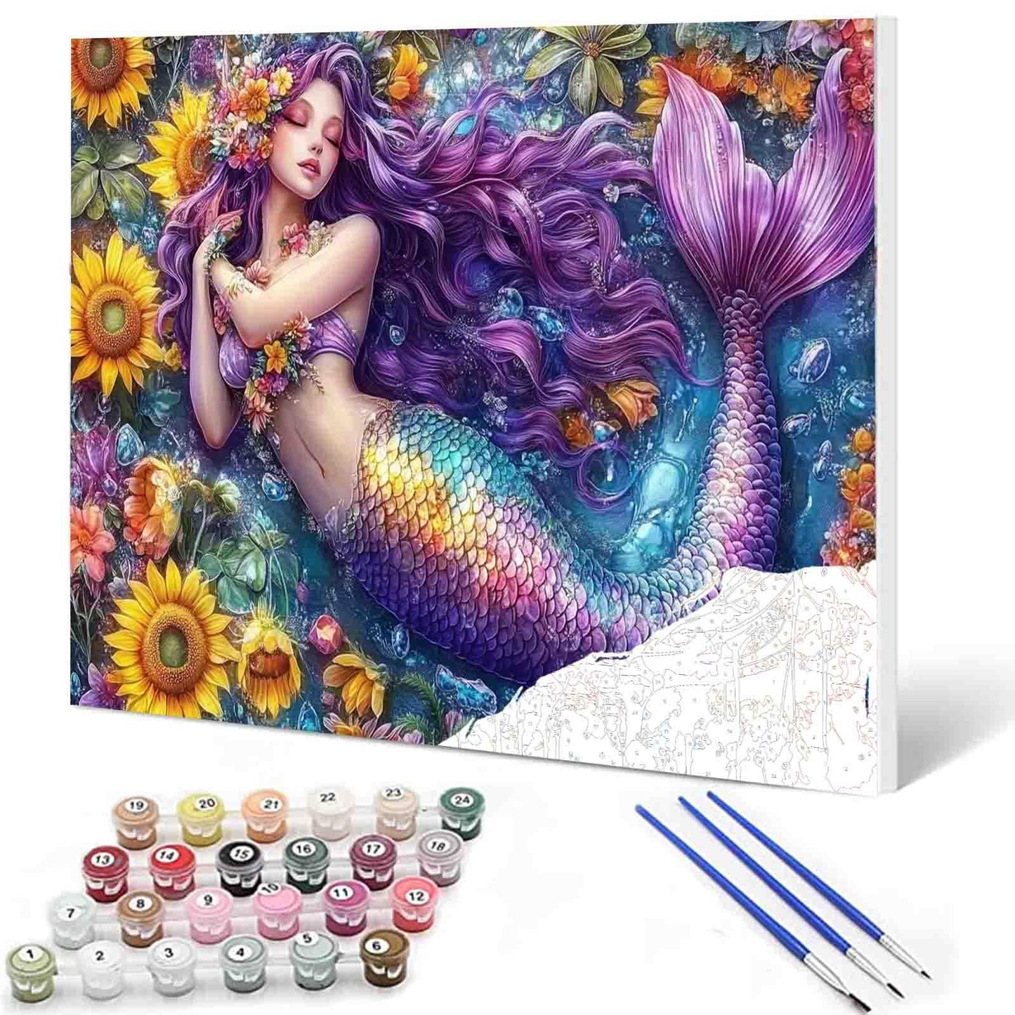 Sleeping Mermaid Garden Paint by Numbers