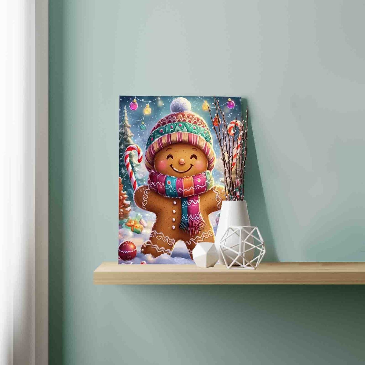 Smiling Gingerbread in Winter Wonderland Paint by Numbers