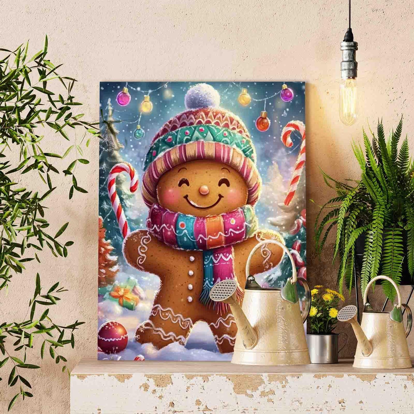 Smiling Gingerbread in Winter Wonderland Paint by Numbers