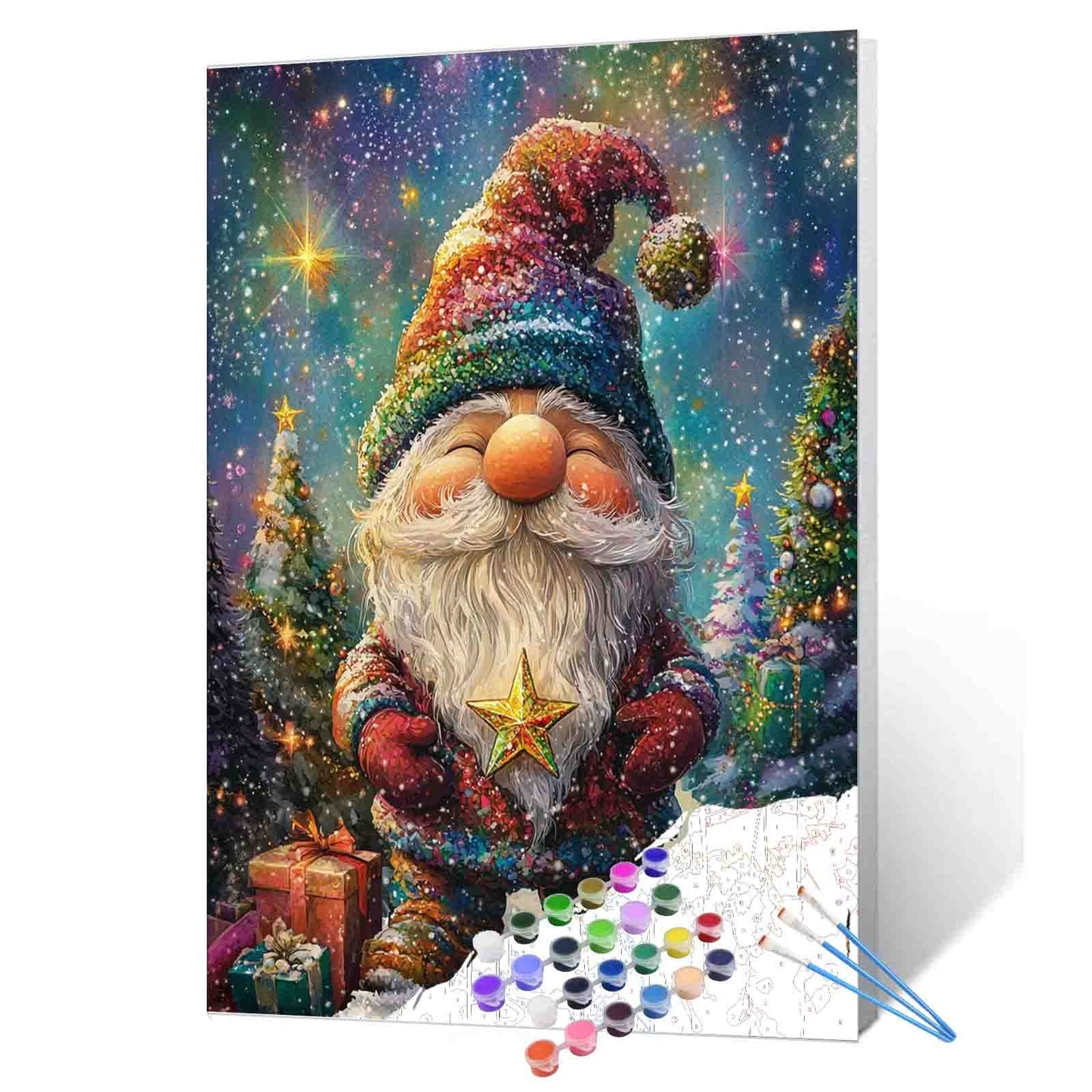 Smiling Gnome in Rainbow Hat Paint by Numbers