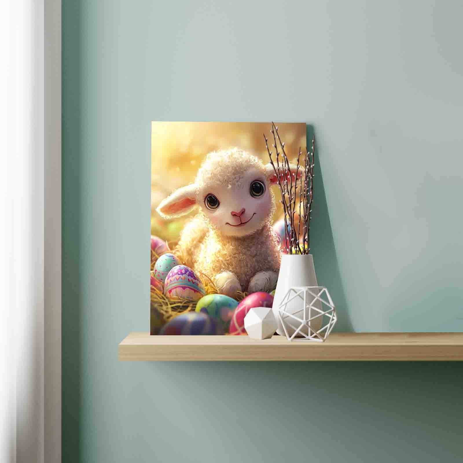 Smiling Lamb Among Easter Eggs Paint by Numbers
