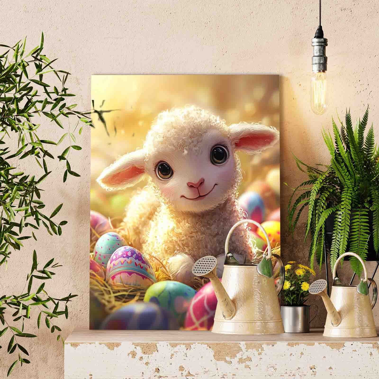 Smiling Lamb Among Easter Eggs Paint by Numbers
