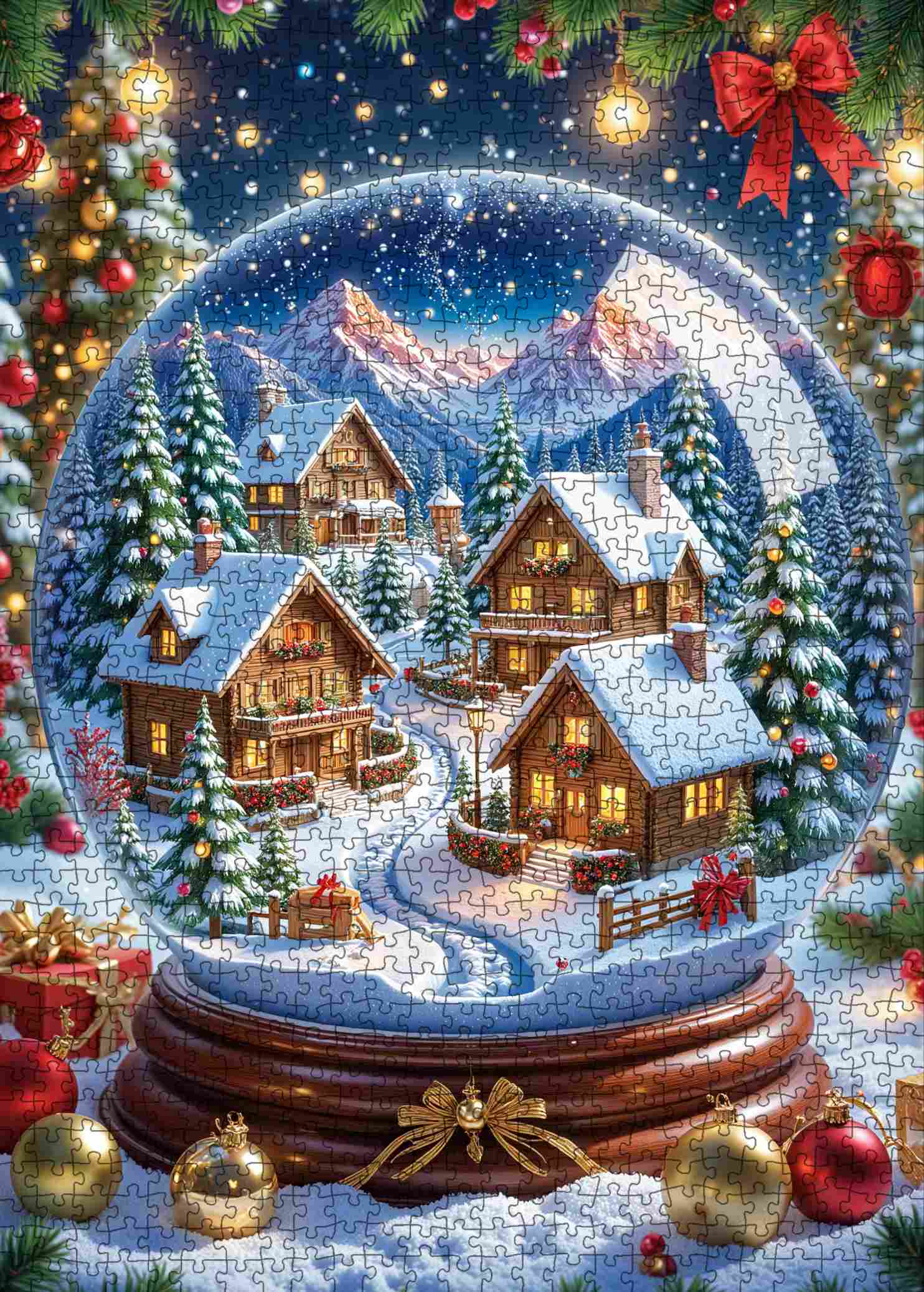 Snow Globe Christmas Village Jigsaw Puzzle
