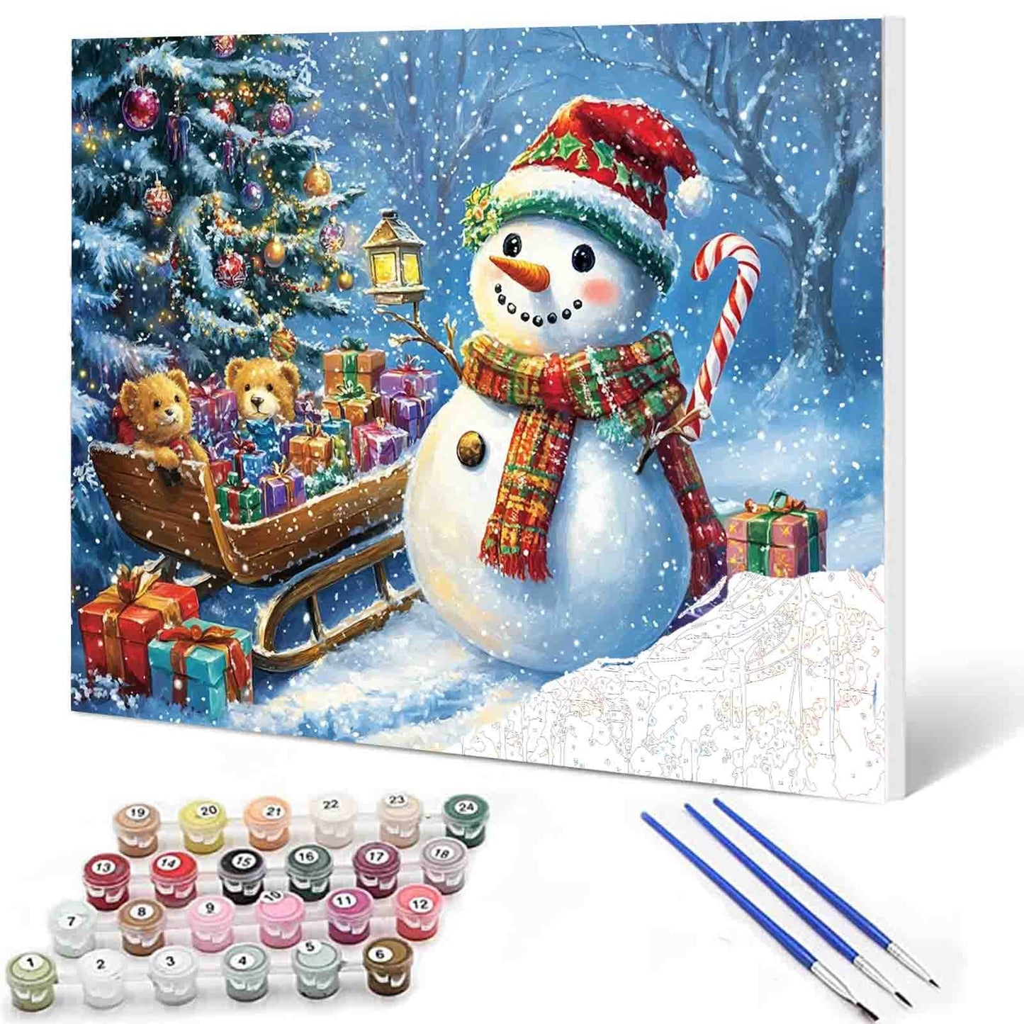 Snowman Delivering Gifts Paint by Numbers