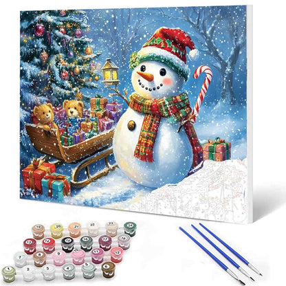 Snowman Delivering Gifts Paint by Numbers