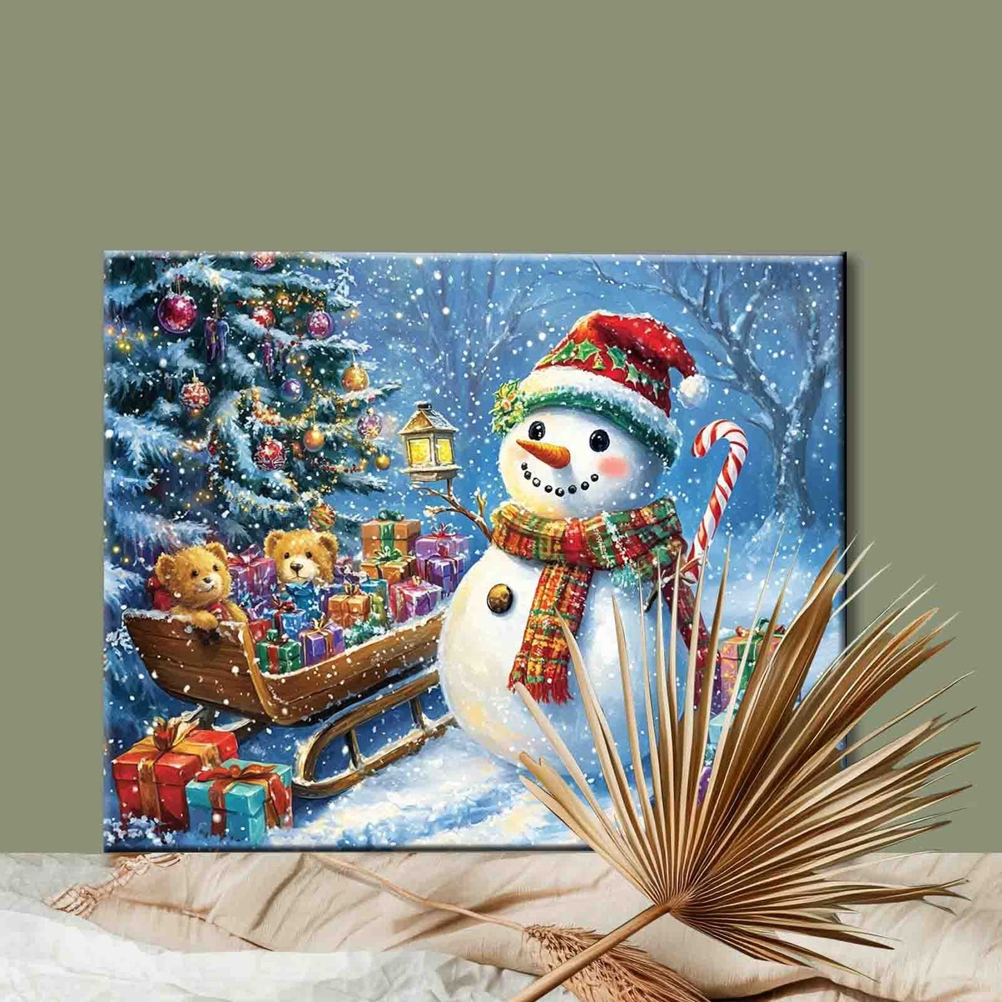 Snowman Delivering Gifts Paint by Numbers