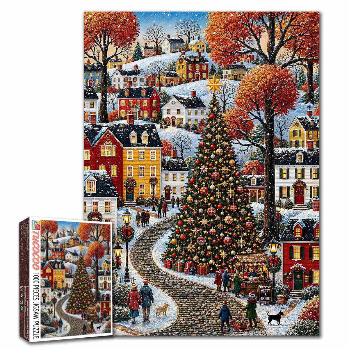 Snowy Christmas Village Square Jigsaw Puzzle