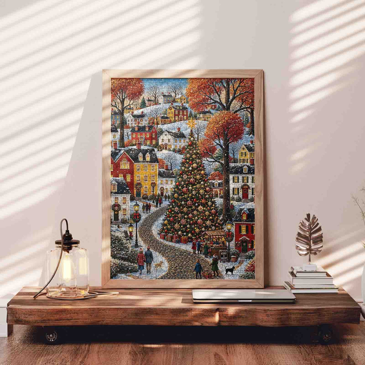 Snowy Christmas Village Square Jigsaw Puzzle