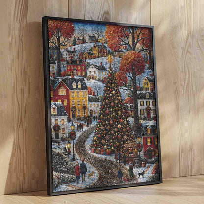 Snowy Christmas Village Square Jigsaw Puzzle