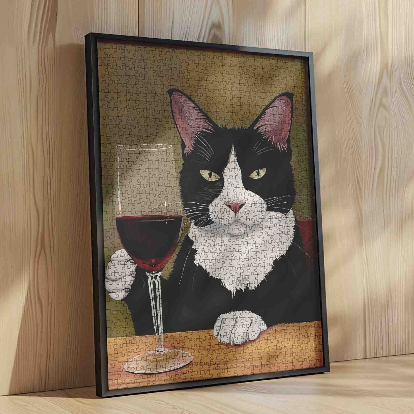 Sophisticated Cat with Wine Jigsaw Puzzle