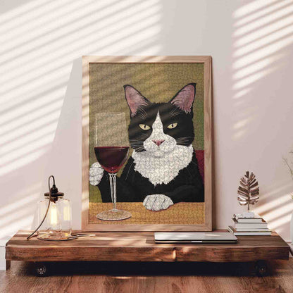 Sophisticated Cat with Wine Jigsaw Puzzle