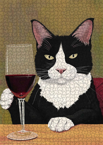 Sophisticated Cat with Wine Jigsaw Puzzle