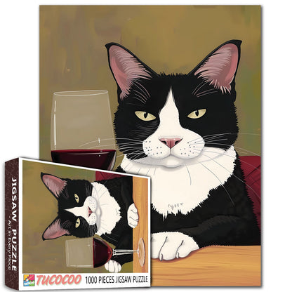 Sophisticated Cat with Wine Jigsaw Puzzle