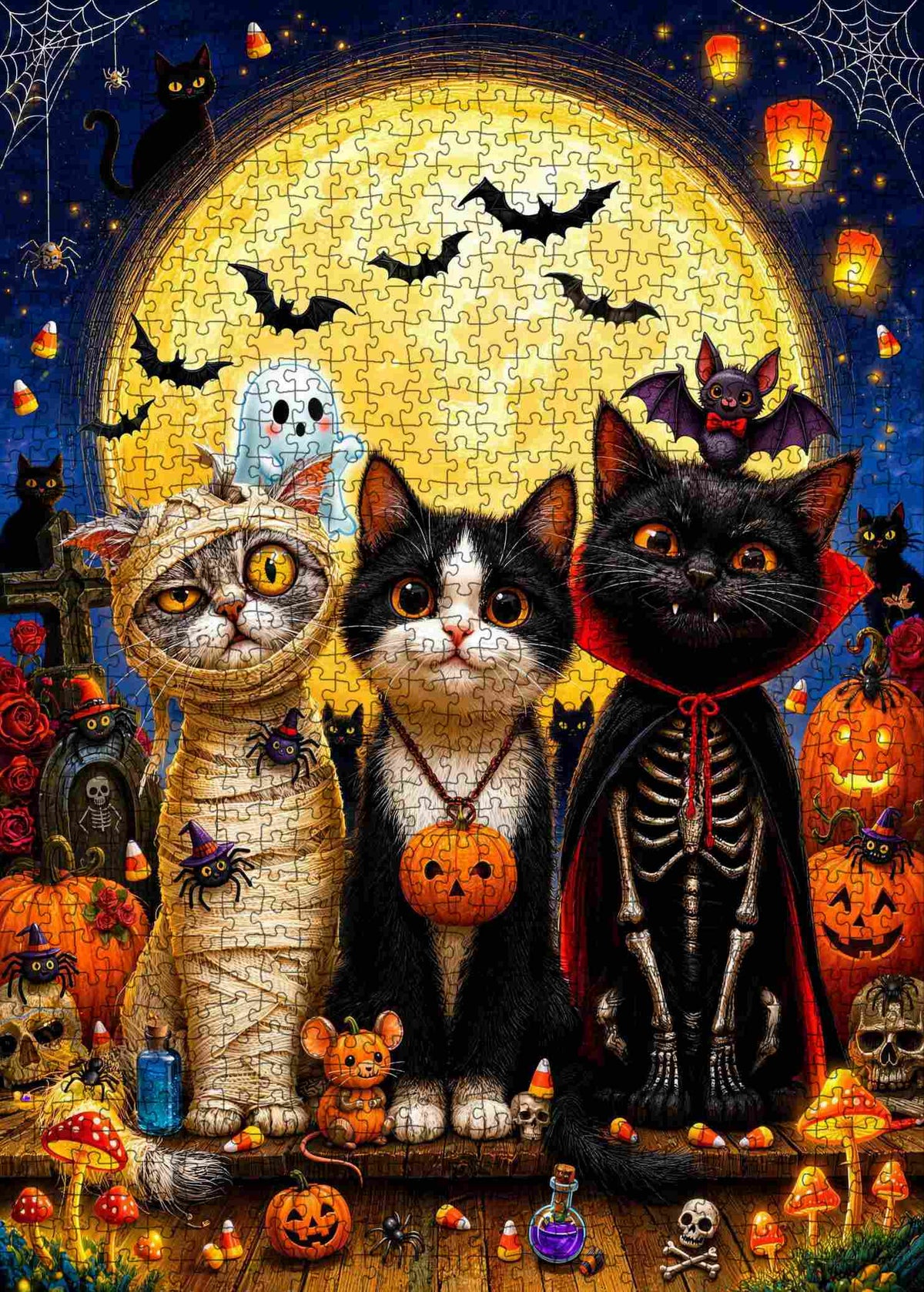 Spooky Halloween Costume Cats Jigsaw Puzzle