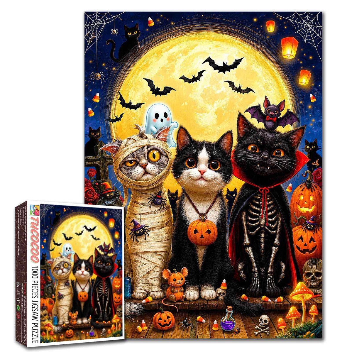 Spooky Halloween Costume Cats Jigsaw Puzzle