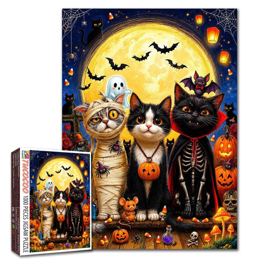 Spooky Halloween Costume Cats Jigsaw Puzzle