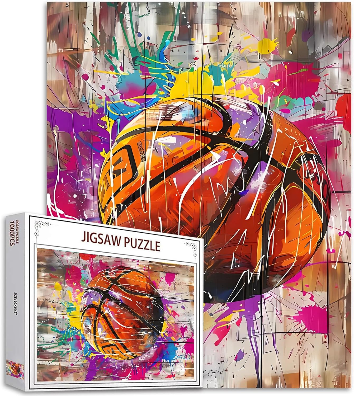 Basketball Graffiti on Wooden Board Jigsaw Puzzles