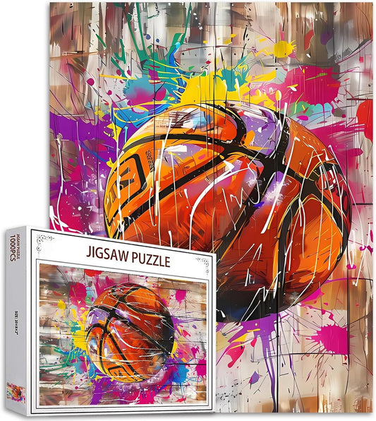 Basketball Graffiti on Wooden Board Jigsaw Puzzles