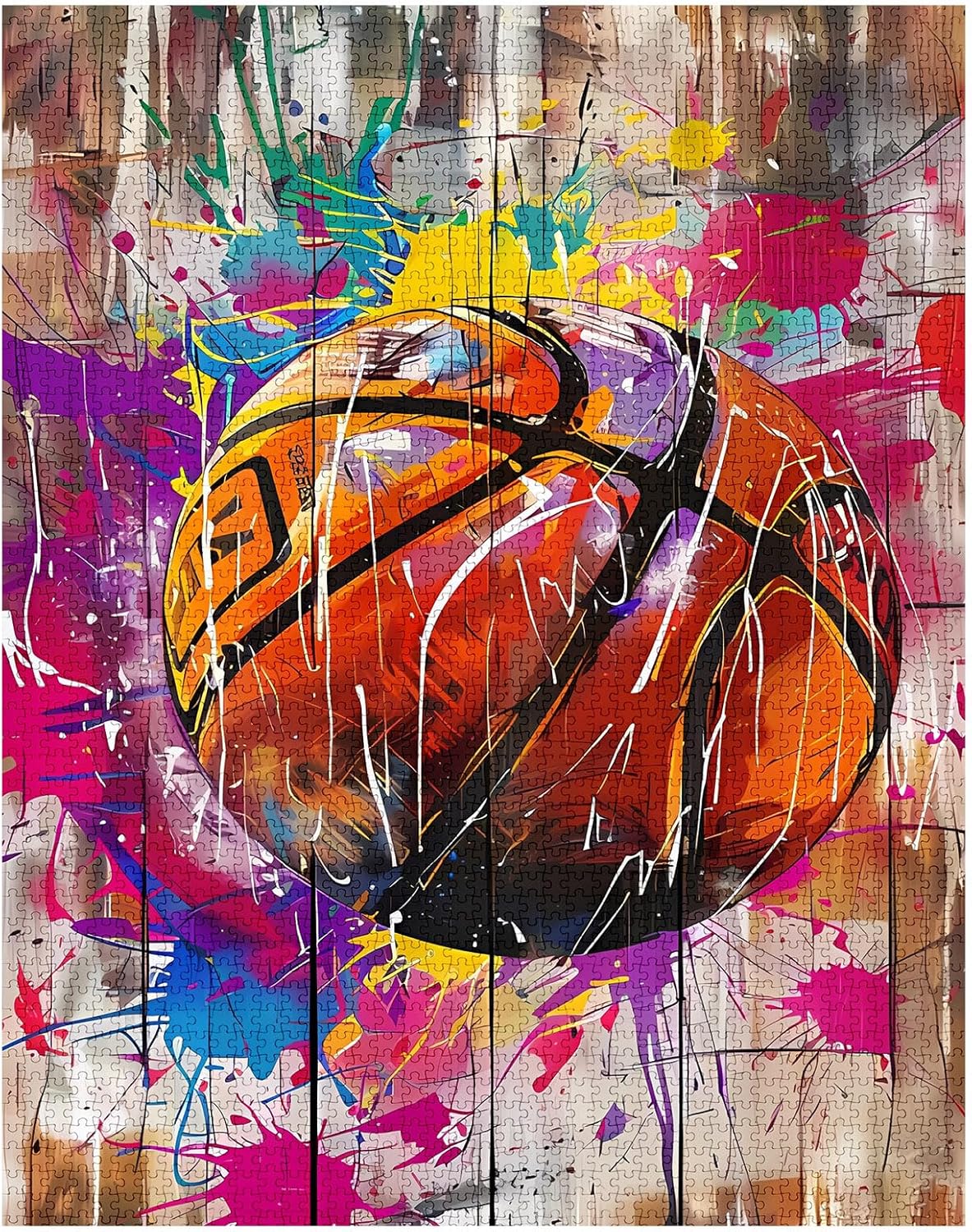 Basketball Graffiti on Wooden Board Jigsaw Puzzles