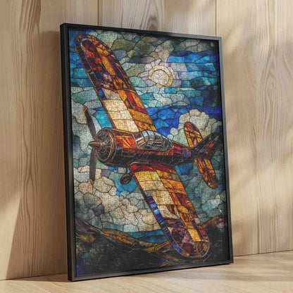 Stained Glass Airplane Jigsaw Puzzle
