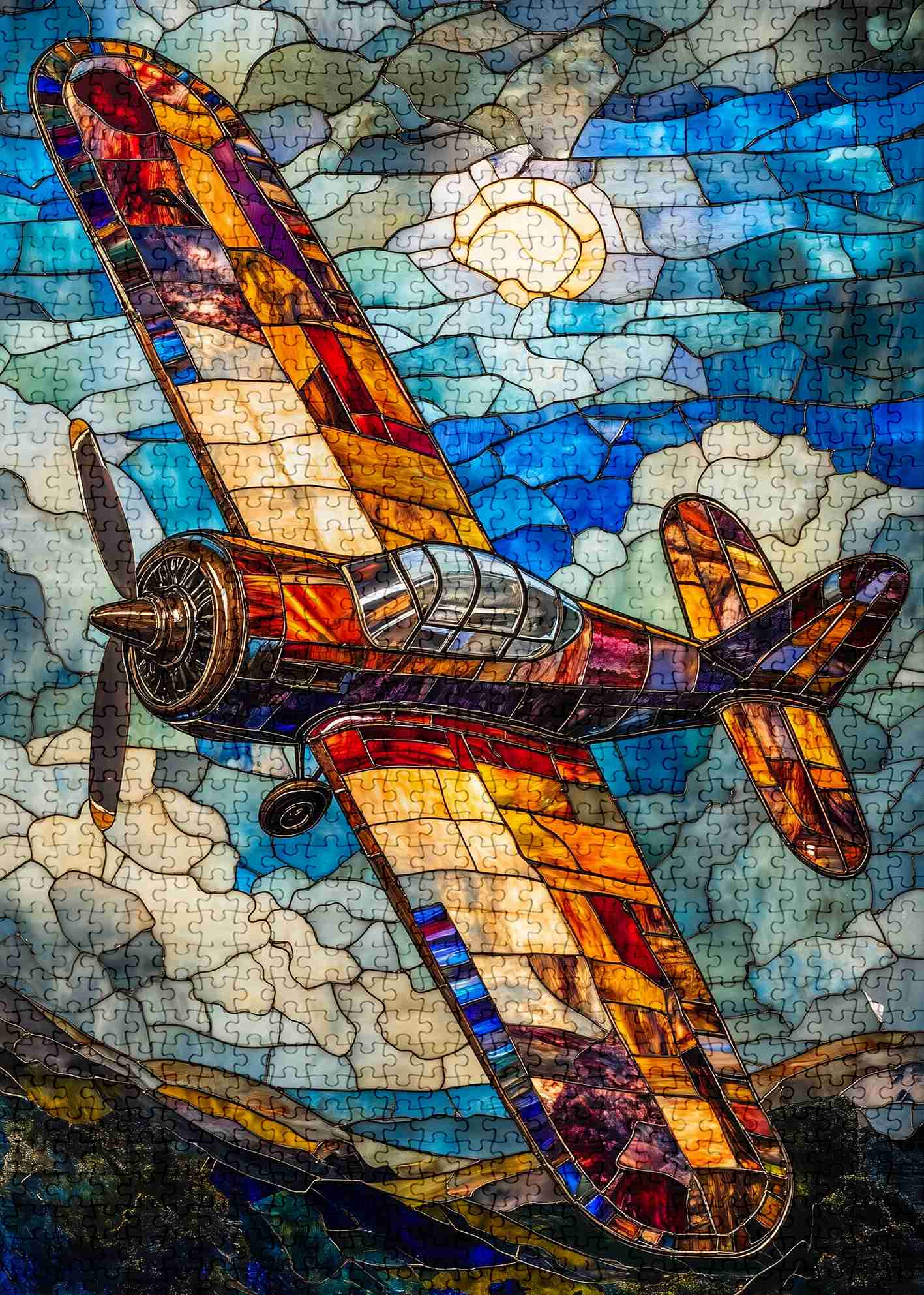 Stained Glass Airplane Jigsaw Puzzle