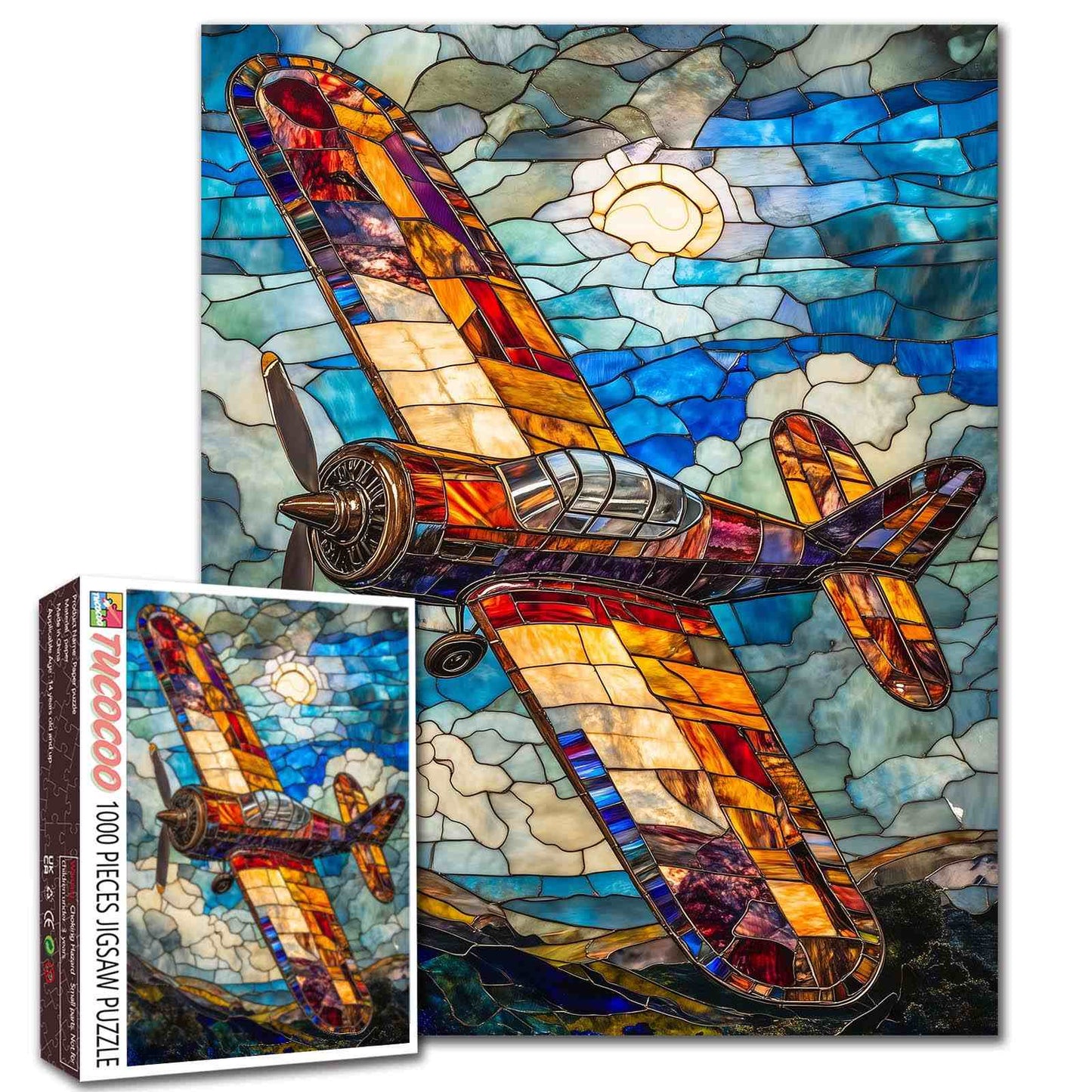 Stained Glass Airplane Jigsaw Puzzle