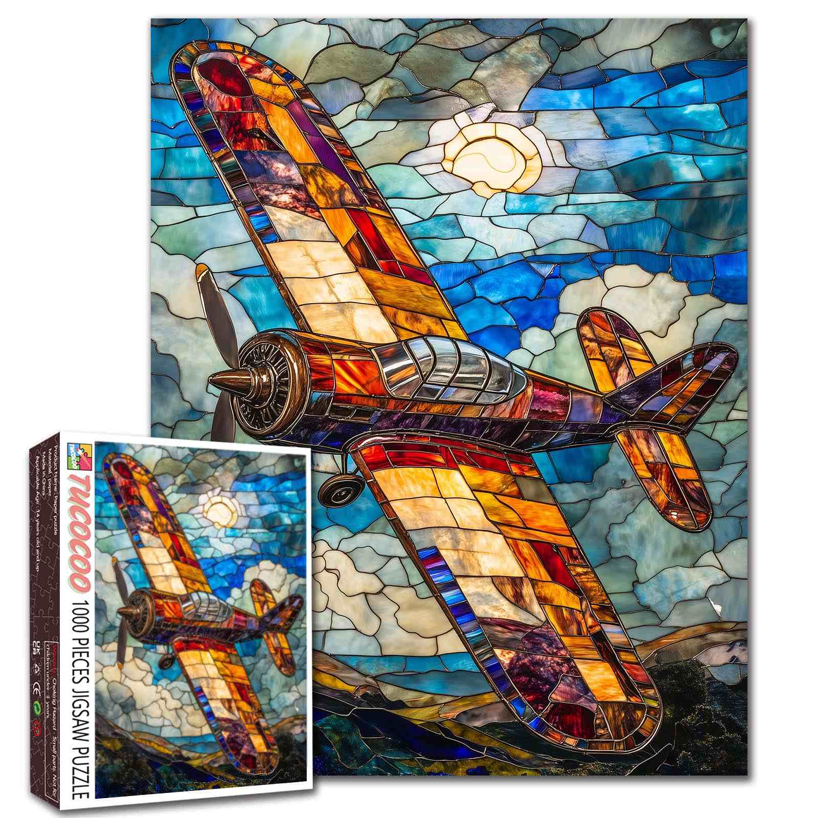 Stained Glass Airplane Jigsaw Puzzle