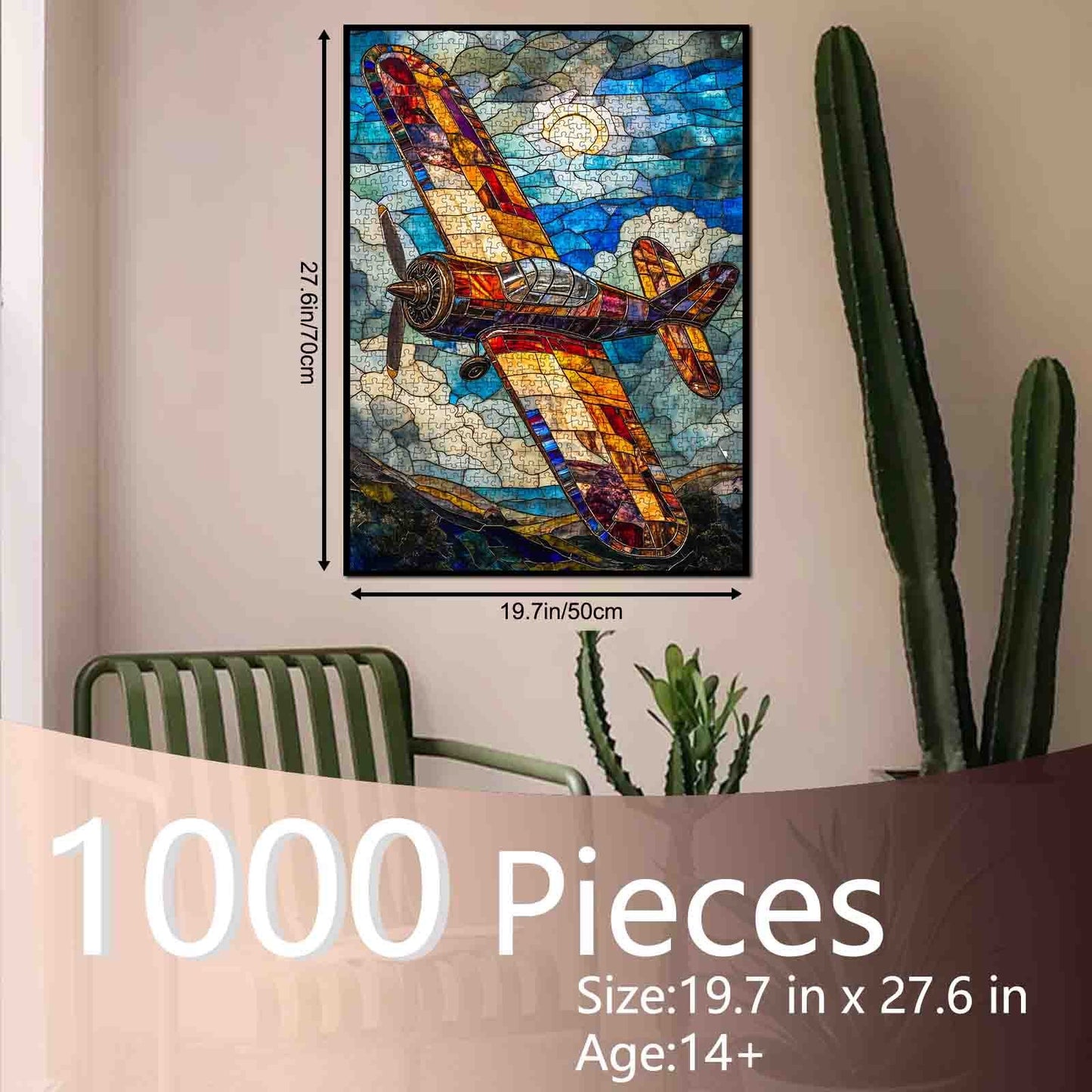 Stained Glass Airplane Jigsaw Puzzle