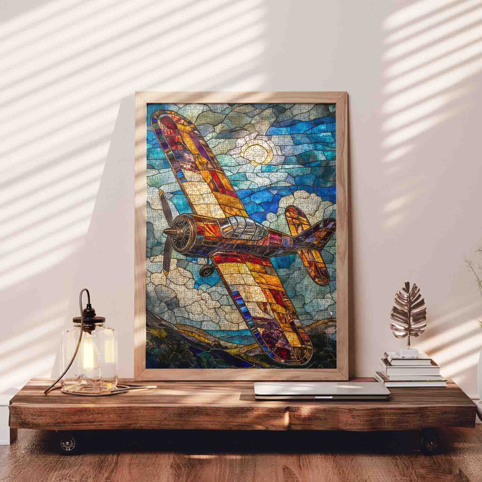Stained Glass Airplane Jigsaw Puzzle