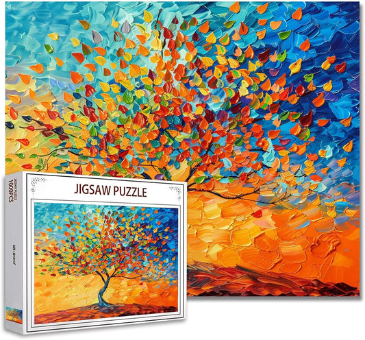 Tree with Multicolored Leaves Stained Glass Jigsaw Puzzles