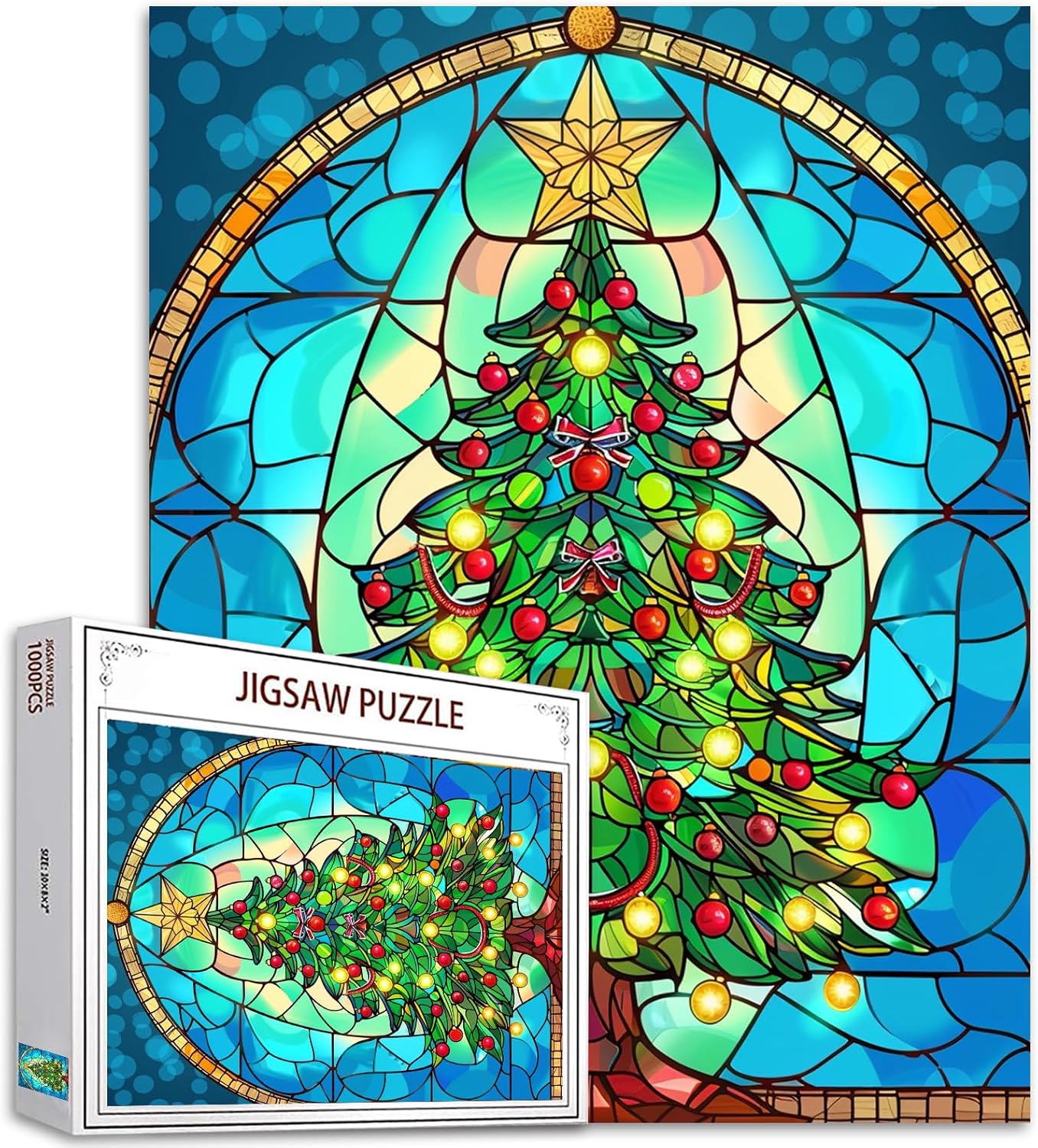 Stained Glass Style Xmas Tree Jigsaw Puzzles