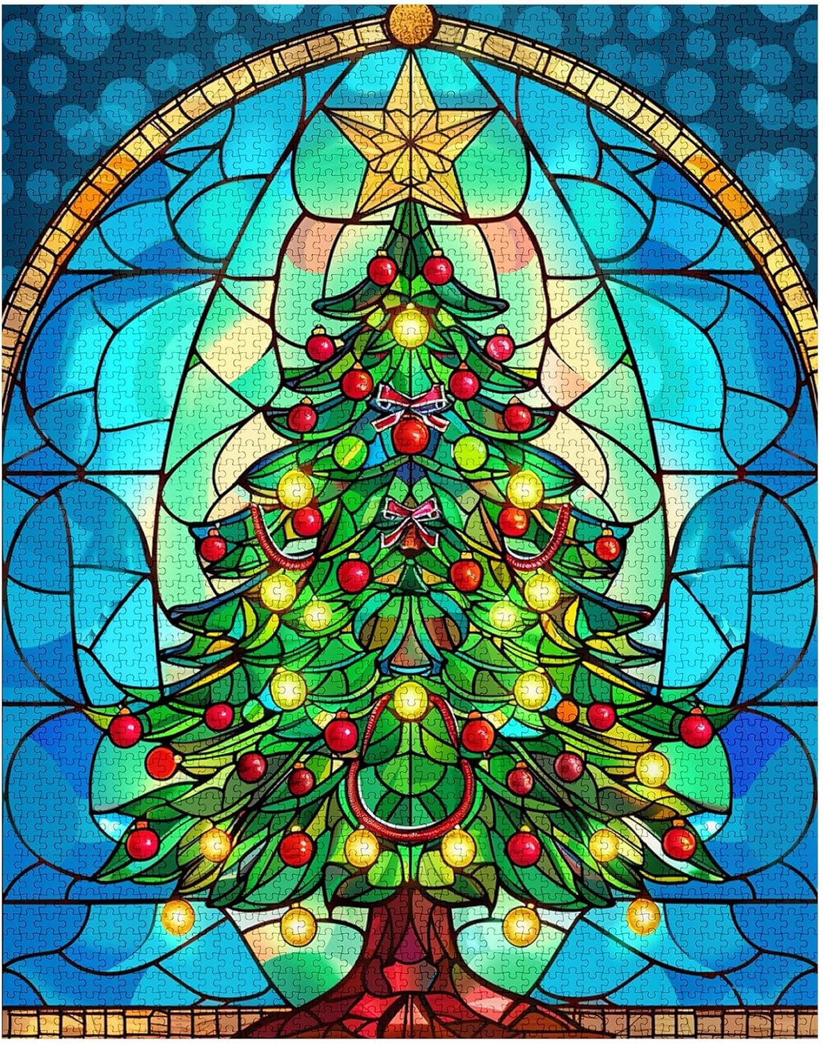 Stained Glass Style Xmas Tree Jigsaw Puzzles