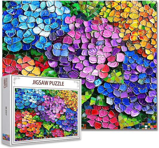 Hydrangeas Flowers Scenery Stained Glass Jigsaw Puzzles