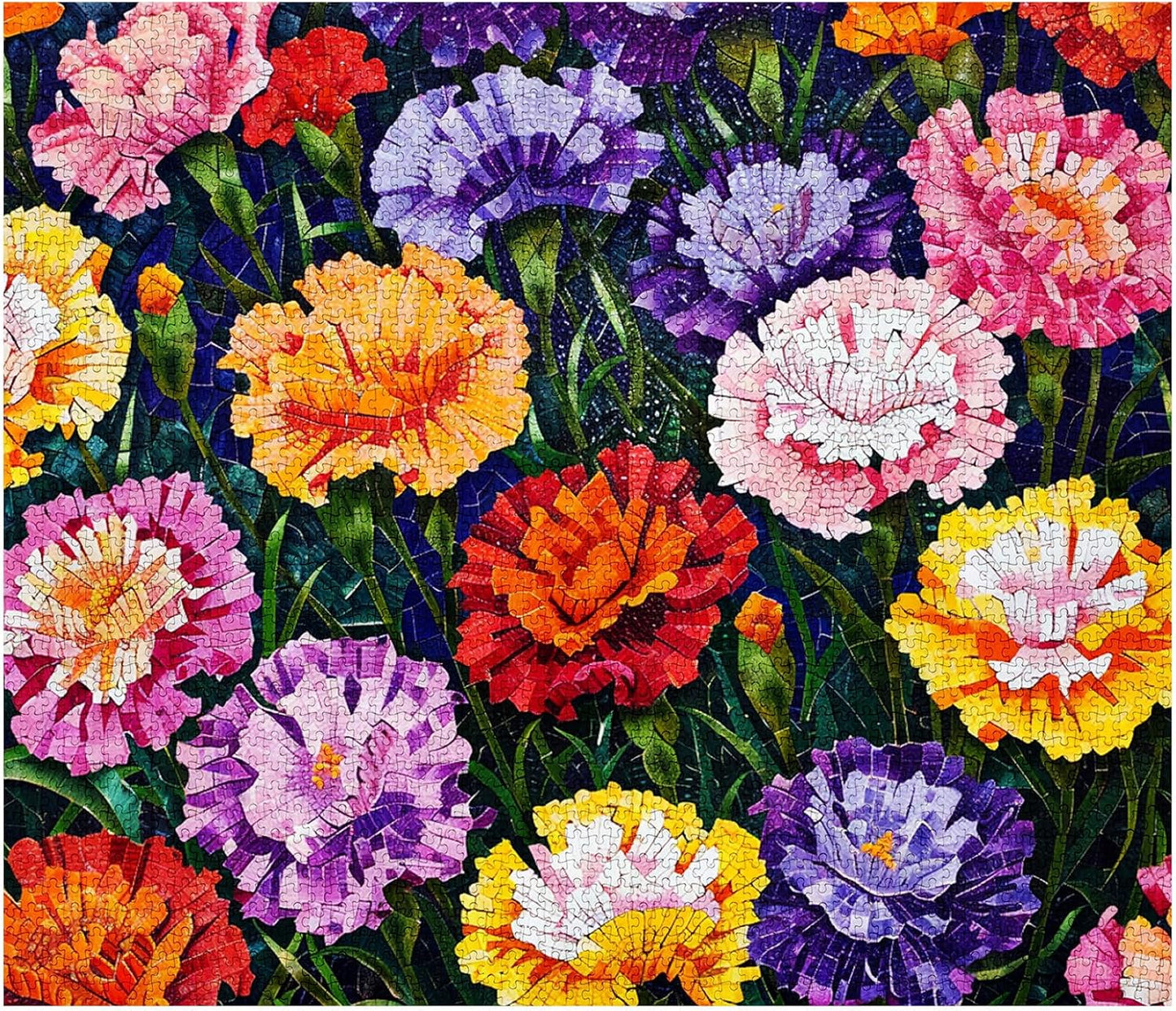 Bunte Blumenpuzzle im Mosaikstil