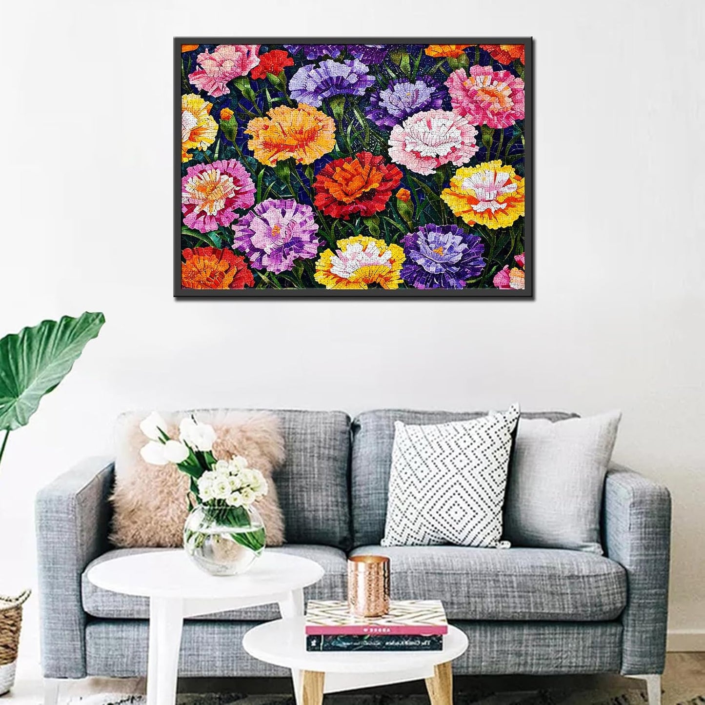 Bunte Blumenpuzzle im Mosaikstil