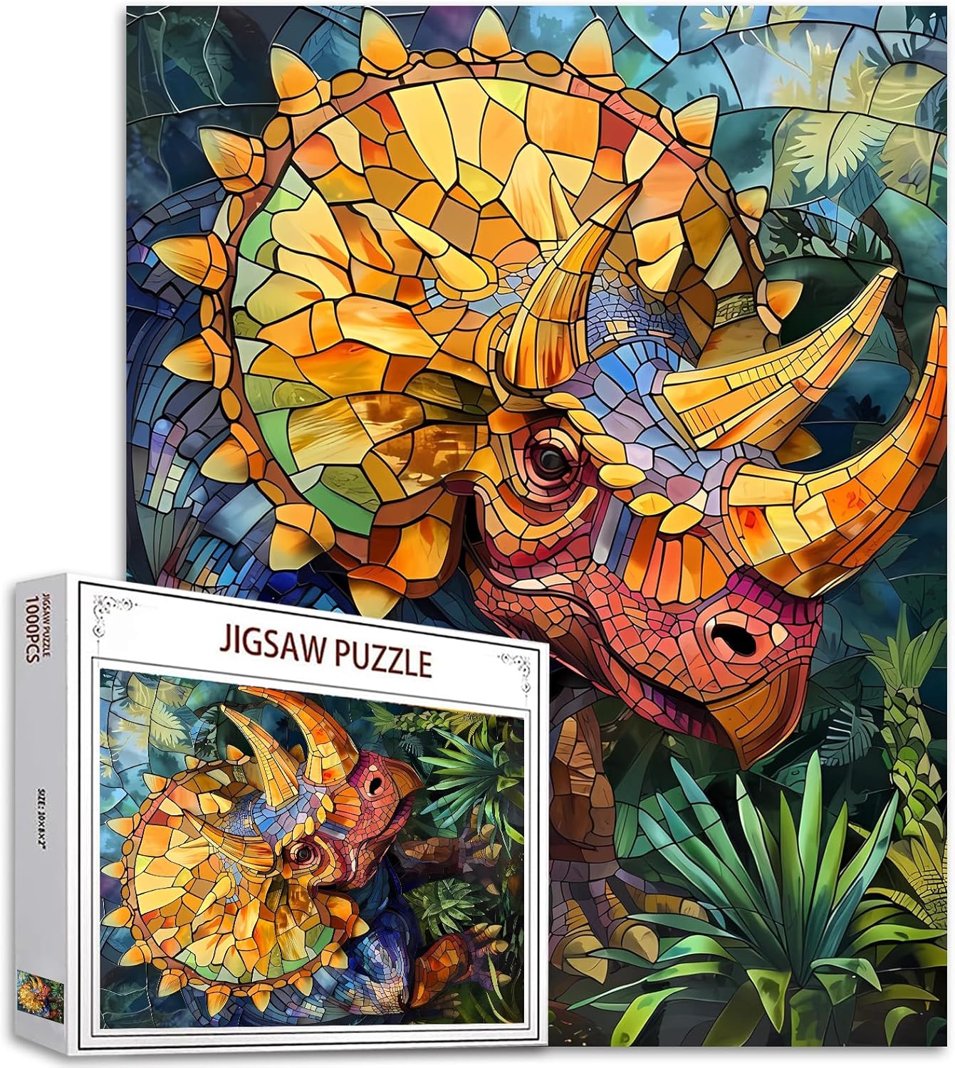 Triceratops-Dinosaurier-Buntglas-Puzzle