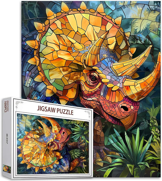 Triceratops Dinosaur Stained Glass Jigsaw Puzzles