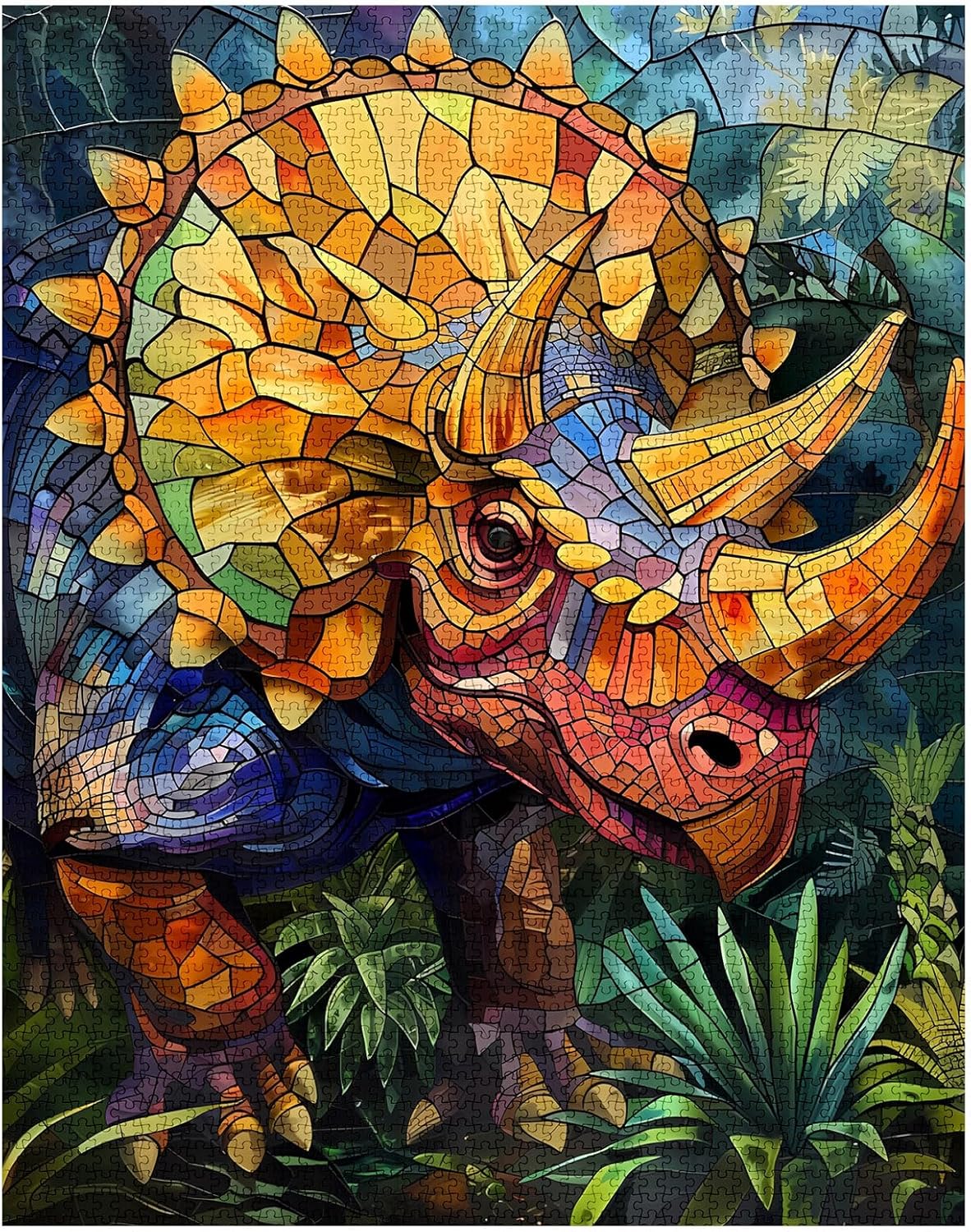 Triceratops-Dinosaurier-Buntglas-Puzzle