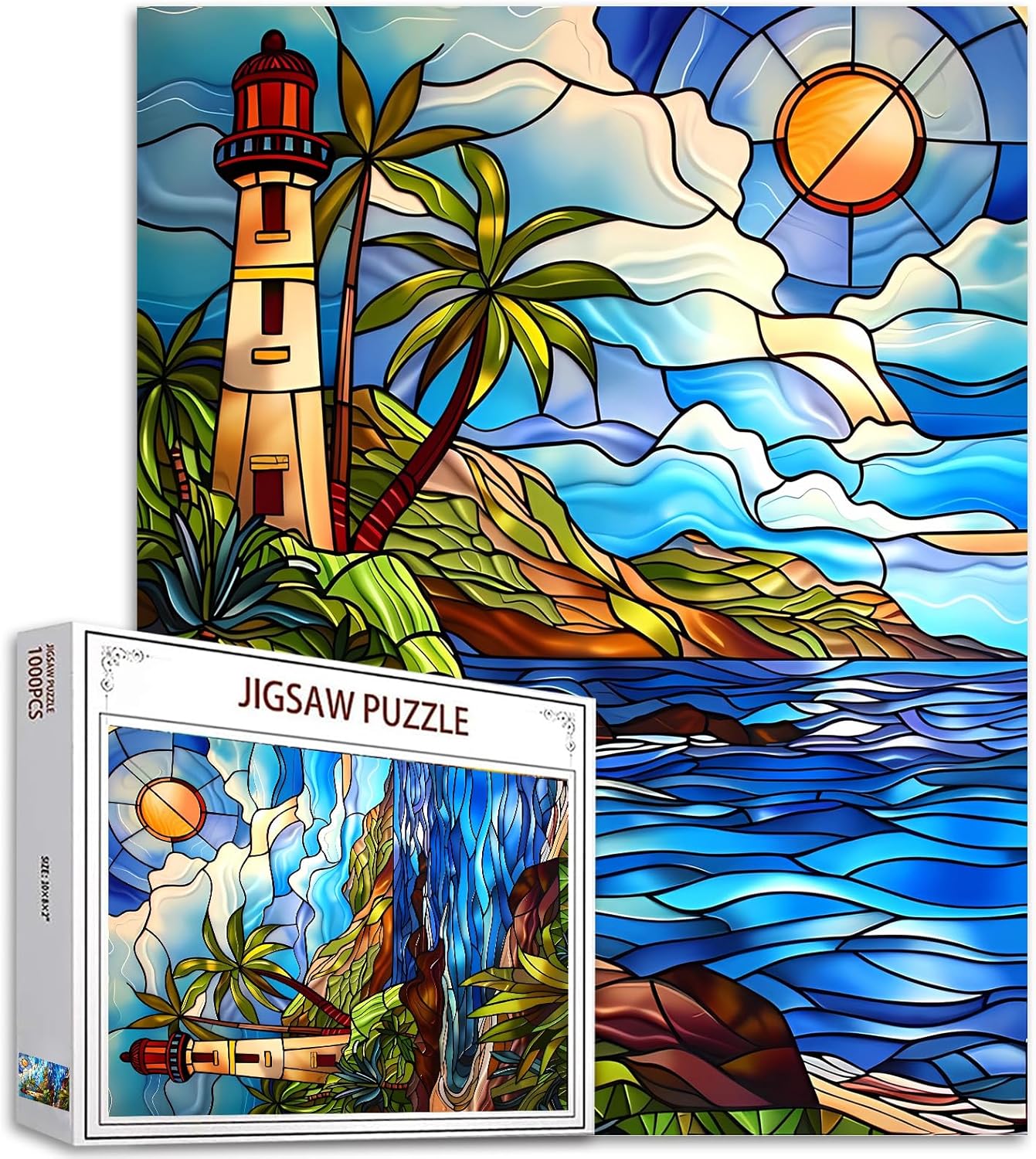 Leuchtturm-Buntglas-Puzzle