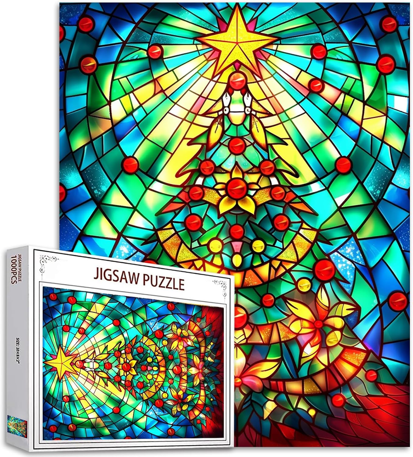 Wunderschönes Weihnachtsbaum-Buntglas-Puzzle