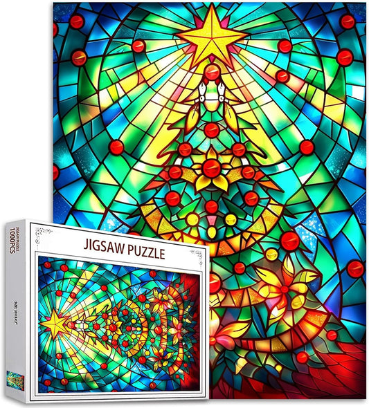 Beautiful Christmas Tree Stained Glass Jigsaw Puzzles