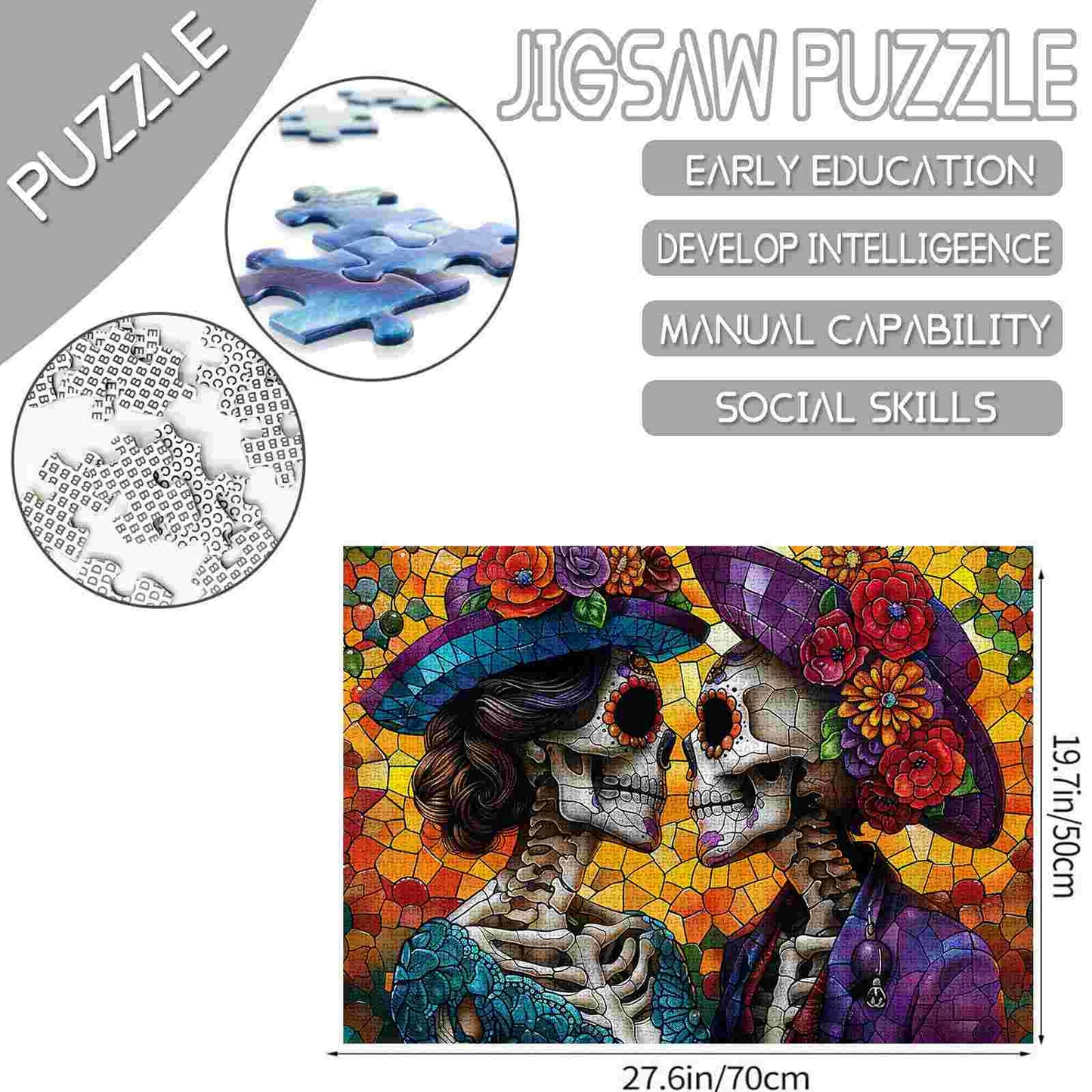 Romantic Skeletons Stained Glass Jigsaw Puzzle