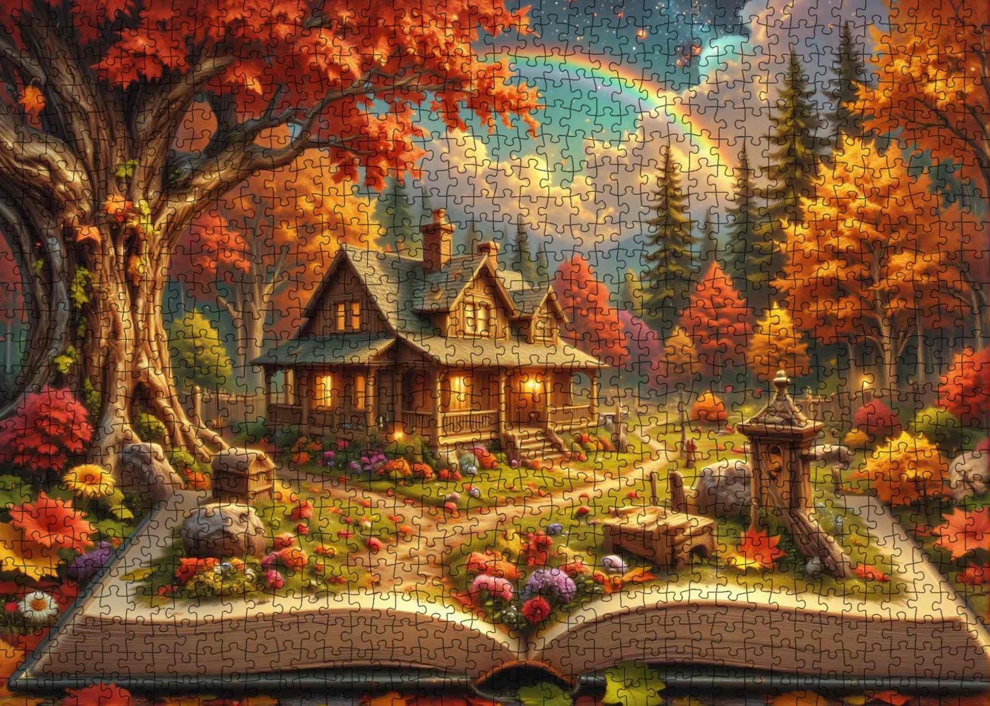 Storybook Cottage in Autumn Forest Jigsaw Puzzle