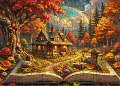 Storybook Cottage in Autumn Forest Jigsaw Puzzle